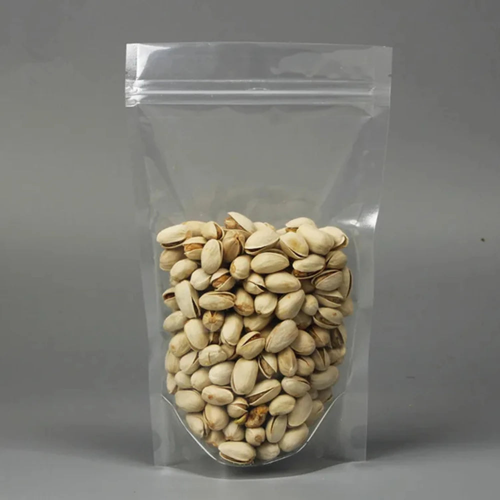 100Pcs Resealable High Clear Stand Up Plastic Zipper Bags Perfect for Snacks Candy Coffee Dried Fruits Gifts Storage Pouches