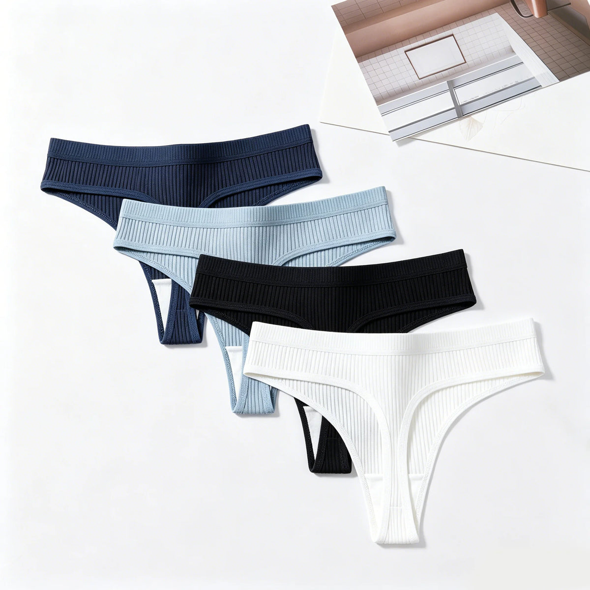 4Pcs Women's Panties Fashion Striped Thongs Soft Cotton Underwear Ladies Sexy Lingeries Sports Breathable G-Strings Cozy T-Back