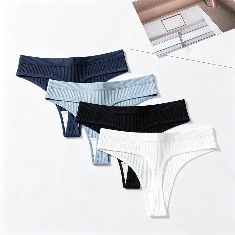 4Pcs Women's Panties Fashion Striped Thongs Soft Cotton Underwear Ladies Sexy Lingeries Sports Breathable G-Strings Cozy T-Back