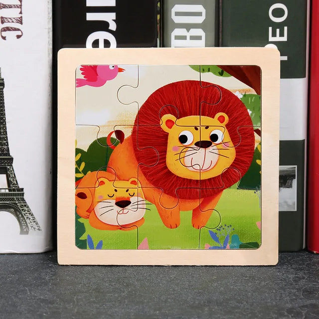 11*11cm 3D Wooden Puzzle Baby Toys Cartoon Animal Traffic Tangram Jigsaw Puzzle Early Learning Educational Toys for Children