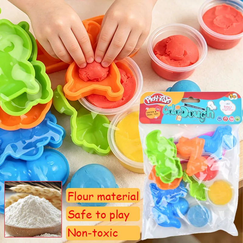 3D Animal Clay Set with Mold Children DIY Creativity Play Dough Set Safe Non-toxic Cartoon Molding Dough Accessories Kit for Kid