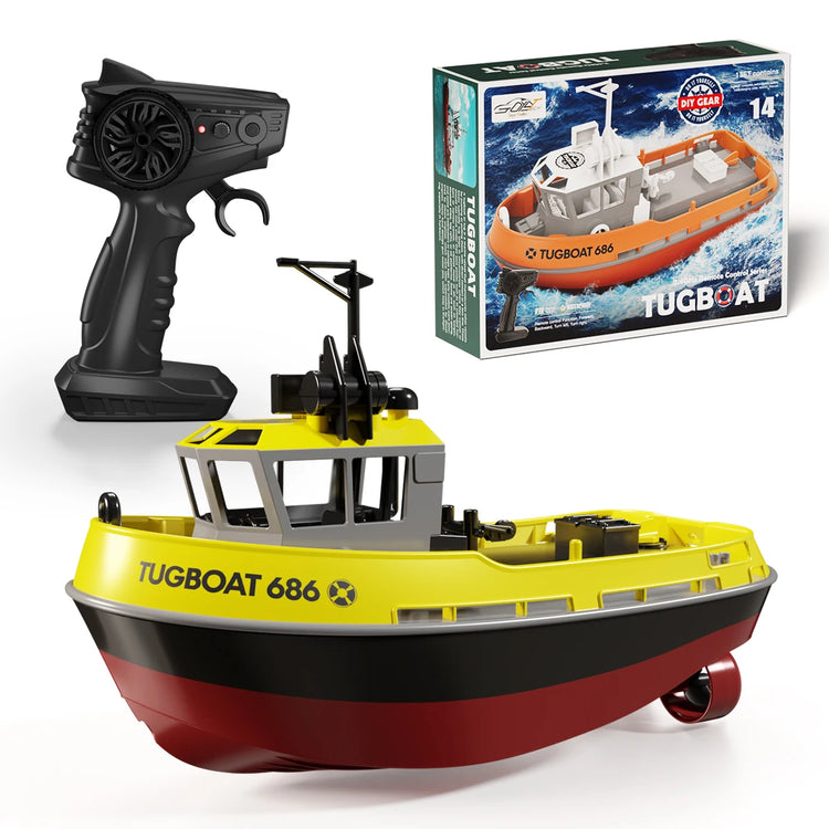 JIKEFUN 686 Rc Boat 2.4G 1/72 Powerful Dual Motor Long Range Wireless Electric Remote Control Tugboat Model  Toys Birthday Gifts