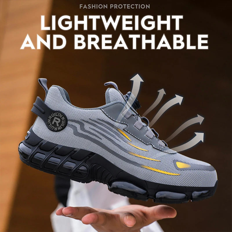 Rotating Button Safety Shoes Men Anti-smash Anti-puncture Work Shoes Fashion Men Safety Sport Shoes Security Protective BootsMen