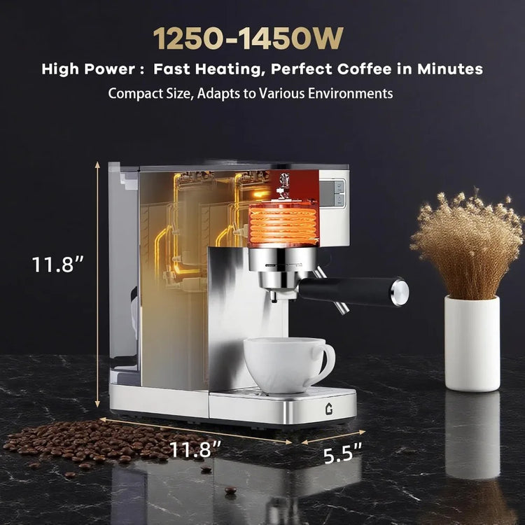 Garvee Compact 20 Bar Espresso Machine–Stainless Steel Professional Coffee Maker with Built-in Auto Milk Frother Touchscreen Control, Fast Quick Start & Constant Heating System for Latte/Cappuccino