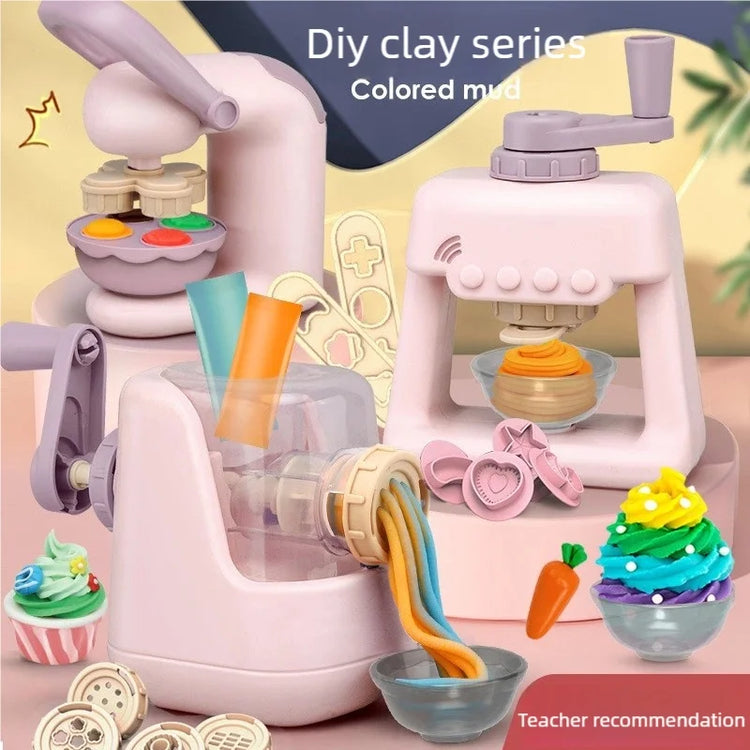 Toddler DIY Clay Craft Set, Noodle Ice Cream Maker Machine with 28 Pcs Molds, Non-Toxic Ultra-Light Clay Playset for Kids Birthd