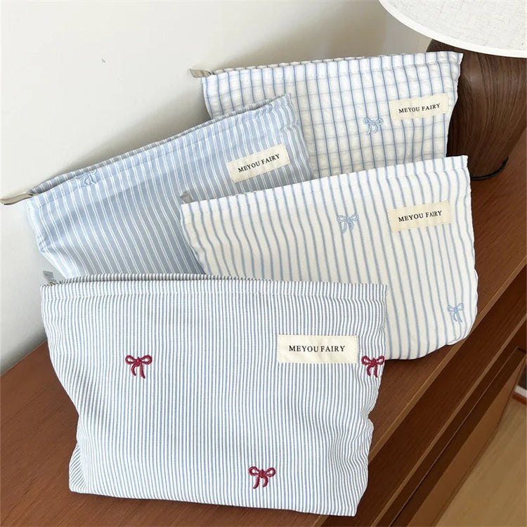 New Blue Color Mommy Bag Bowknot Embroidery Makeup Bag Zipper Baby Diaper Bag Nappy Pouch Travel Toiletry Storage Bags