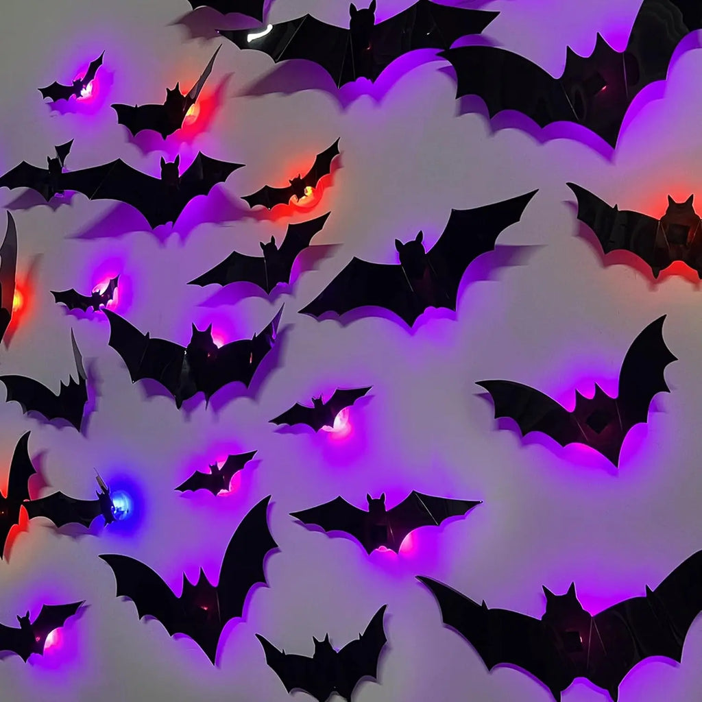 Halloween Bats Decorations,3D Pvc Bat on The Wall,Black Bats Wall Stickers,Halloween Scary Props
