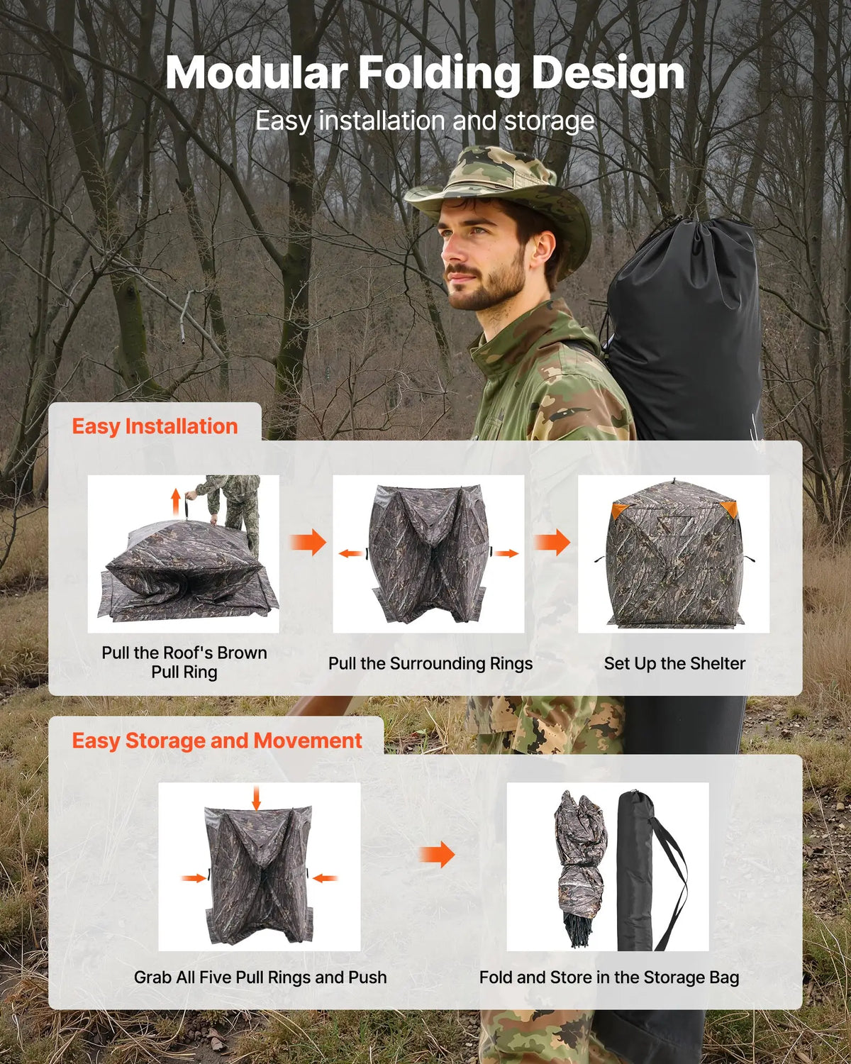 SucceBuy Hunting Blind, 270° See Through Ground Blind, 2-3 Person Pop Up Deer Blind for Hunting with Carrying Bag, Portable Tent