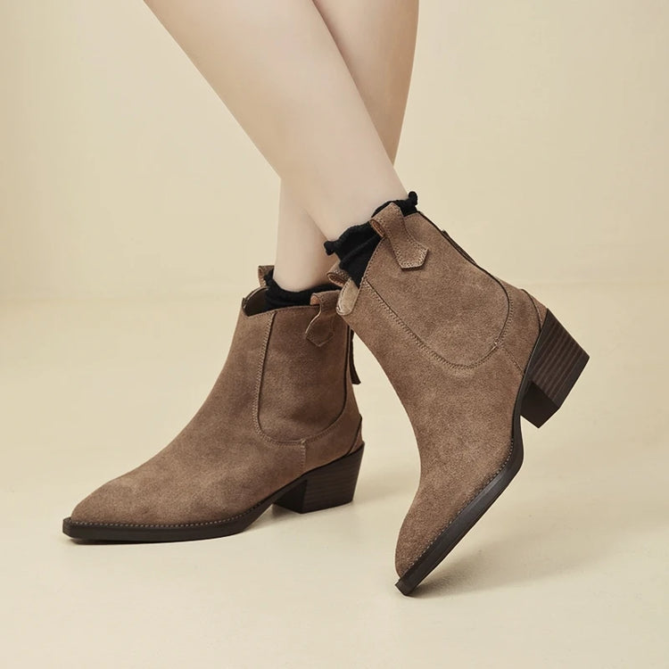 AIYUQI Women's Ankle Boots 2026 New Pointed Toe Zippered Western Cowboy Boots For Women Block Heel Work Boots Female