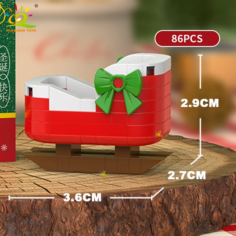 HUIQIBAO Christmas Mini Building Blocks Set DIY Santa Claus Xmas Tree Snowman House Ornament Kid Educational Assembly Toy