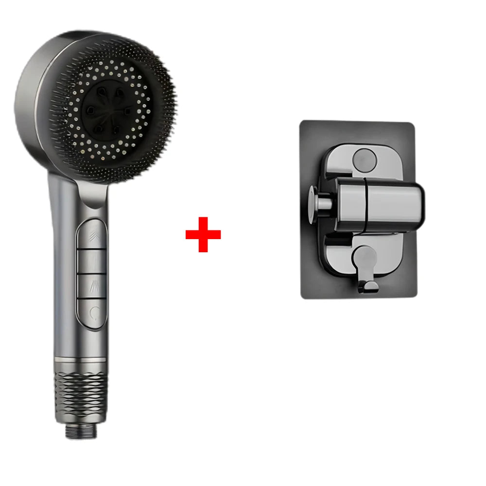 4 Modes Self-cleaning Shower Head with Silicone Brush One-Key Stop Water Massage High Pressure ABS Showerhead with Filter