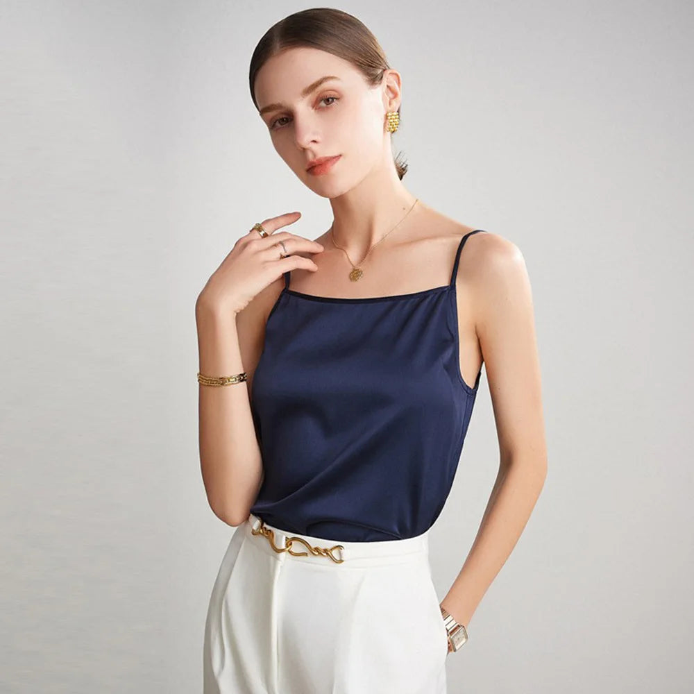 Basic Womens Mulberry Silk Tank Tops for Ladies Real Silk Camisole with Adjustable Straps