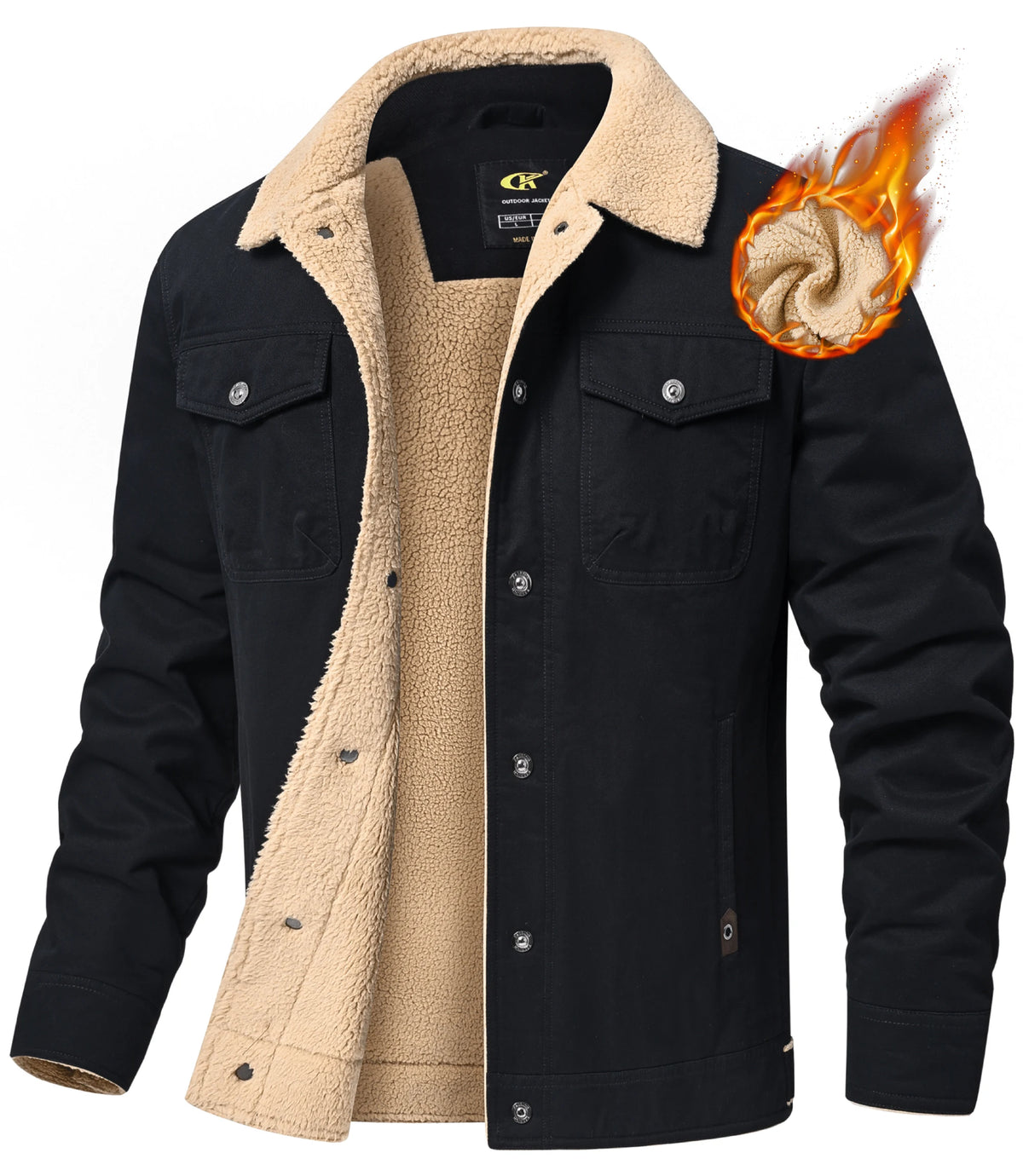 Men's Winter Trucker Jacket Sherpa Fleece Lined Thick Thermal Warm Cargo Workwear Coat Multi-Pocket Outwear