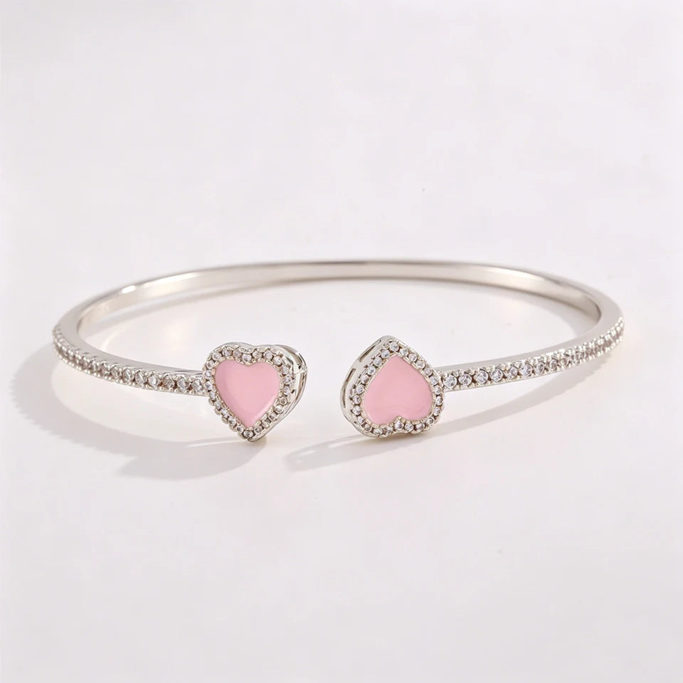 Yupsk 3pcs/set Pink Acrylic Oil Dripping Heart Stacking Bracelets for Women Girls Sweet Exquisite Jewelry Gift