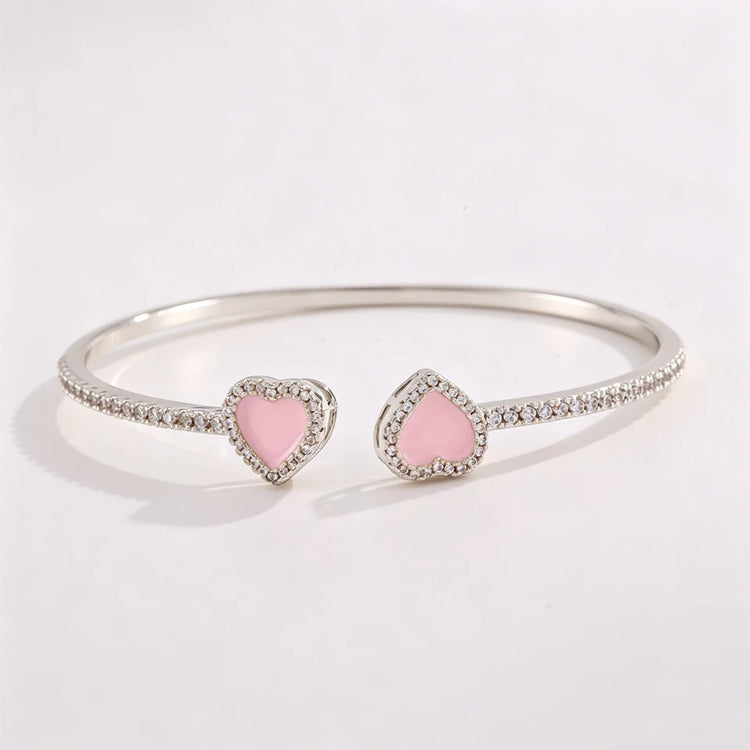 Yupsk 3pcs/set Pink Acrylic Oil Dripping Heart Stacking Bracelets for Women Girls Sweet Exquisite Jewelry Gift