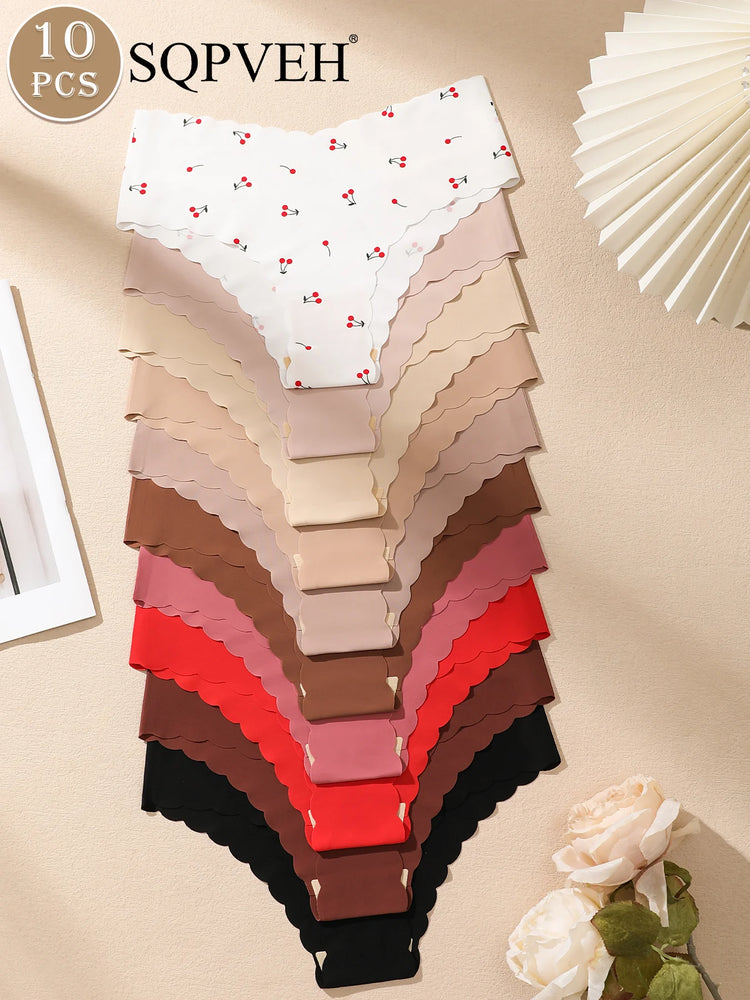 10pcs Women Seamless Wavy Edge Breathable Comfortable Soft Fabric Sexy Triangle Panties