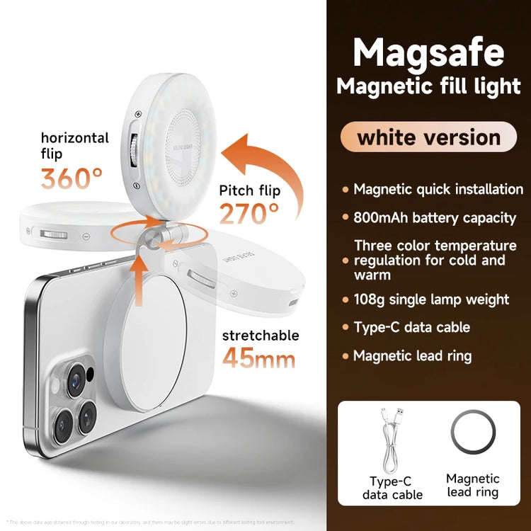 Magnetic Selfie Light Compatible with MagSafe iPhone&Android Phone Light with a Mirror 360° Folding LED Selfie Ring Fill Light