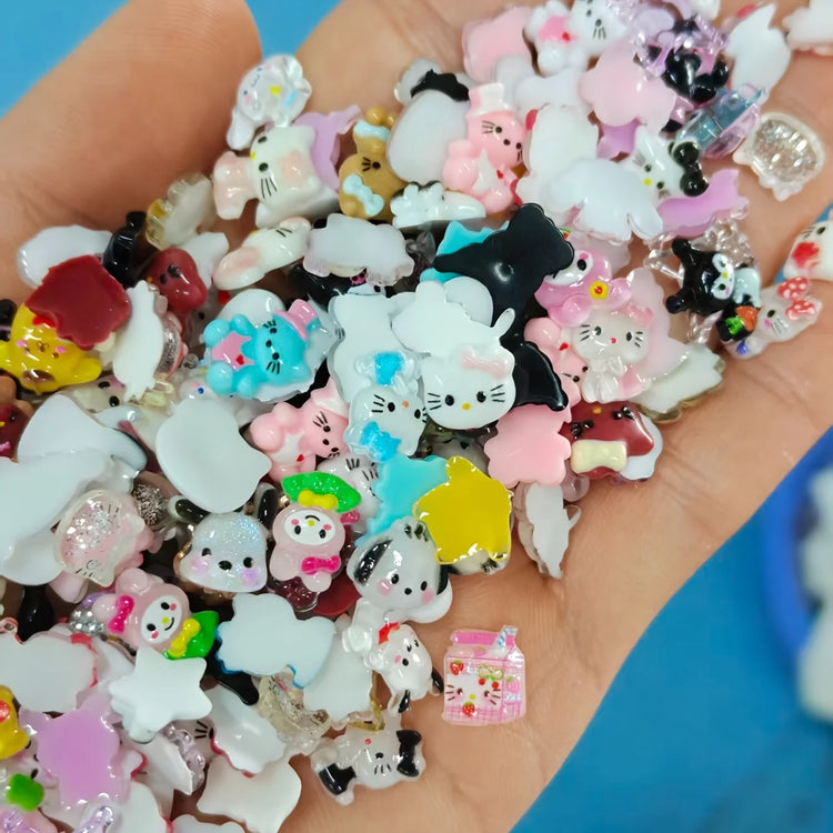 50Pcs Leopard Sanrio 3D Resin Nail Charms Mixed Kuromi My Melody Kitty Nail Parts DIY Manicure Decor Accessories
