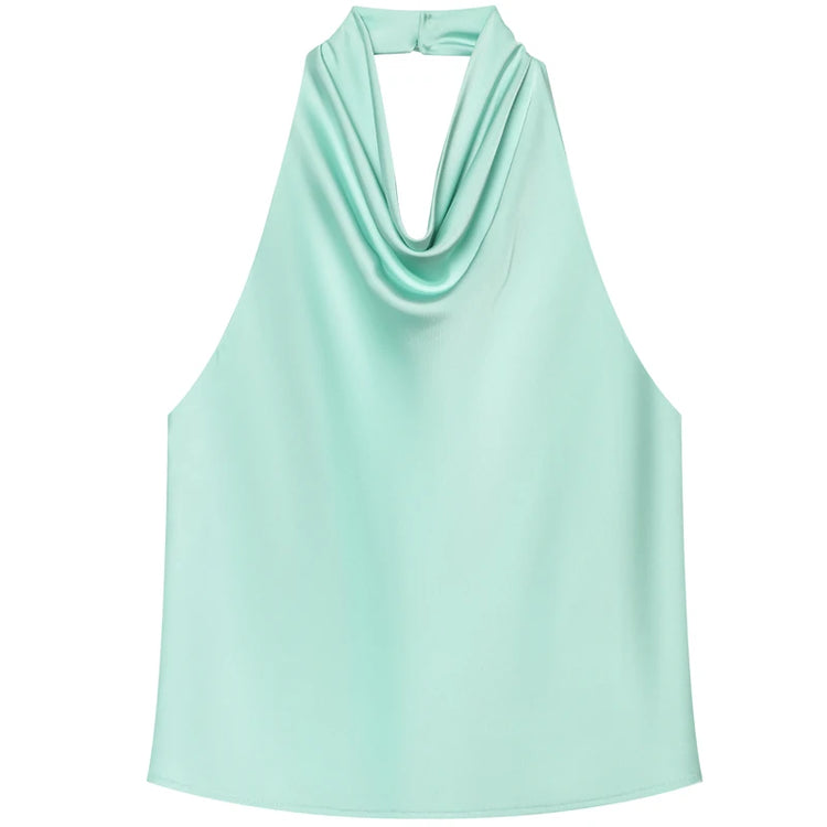 HXAO Top Women Halter Satin Women Tops Backless Corset Top Vest Yellow Pink Black Summer Elegant Sexy Tops Tank Vestidos