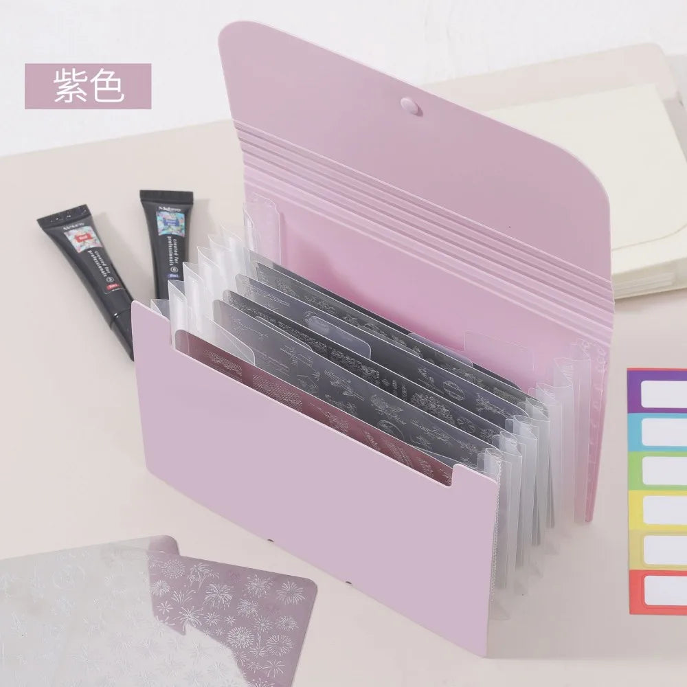 Macaron High-Aesthetic Multi-Layer Accordion File Folder Compact Portable Nail Art Organizer For Nail Stamping Plate Storage