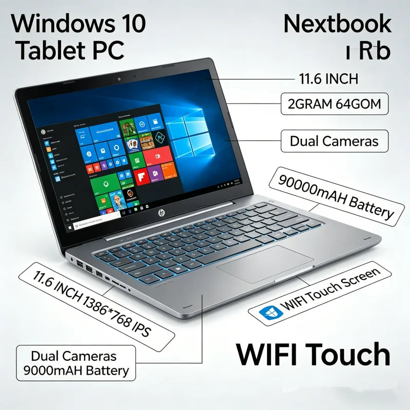 11.6'' Windows 10 Tablet PC T10 2GB DDR+64GB 2 In1 Docking Keyboard G12 Z8350 CPU 1366*768 IPS Touch Quad Core