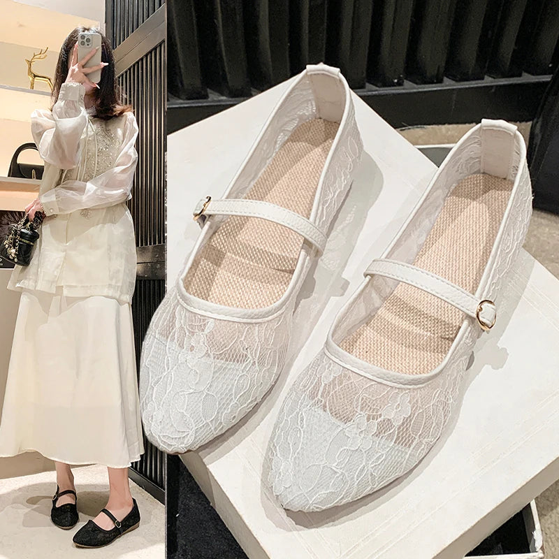 2026 New Women Flats Shoes Summer Ballet Flats Fashion Bow Women Shoes Slip on Sweet Hollow Flat Shoes Female Zapatos De Mujer