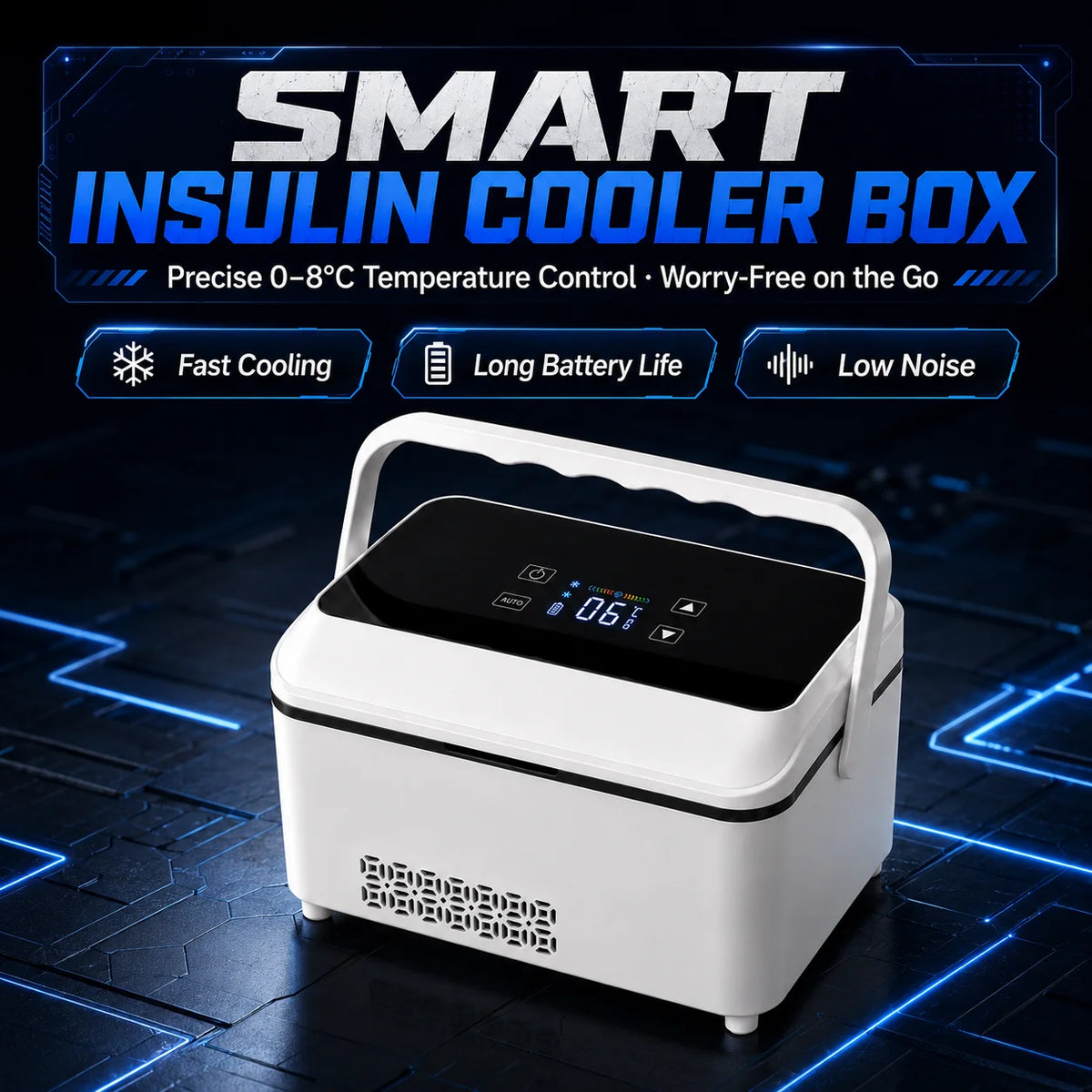 Smart Insulin Mini Fridge - 8-Minute Rapid Cooling, 0-18°C Precise Adjustment, Ultra-Quiet, Fits 12 Pens/36 Vials, USB Low-Voltage ≤36V, TSA-Friendly Compact Size