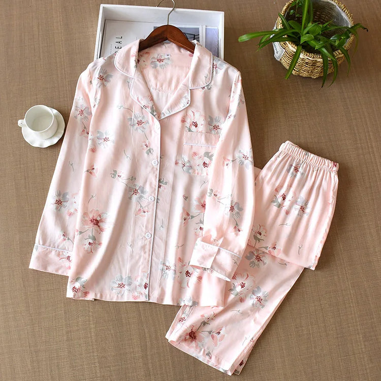 Spring / Summer New 100% Viscose Long-sleeved Trousers Ladies Pajamas Suit 3XL Plus Size Long Sleepwear Women's Home Nightwear