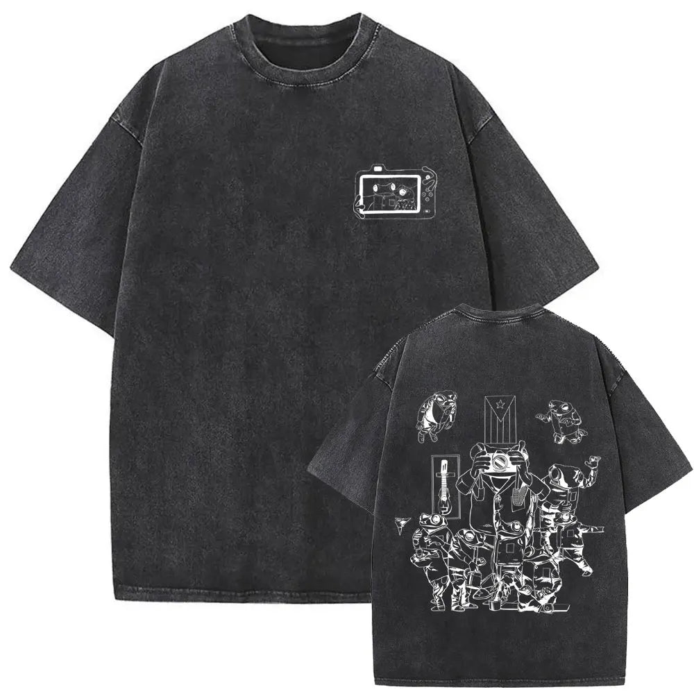 Rapper Bad Bunny Vintage Washed T Shirts Fans Gift Debi Tirar Mas Fotos DTMF Merch T-shirt Men's Women Hip Hop Fashion T-shirts