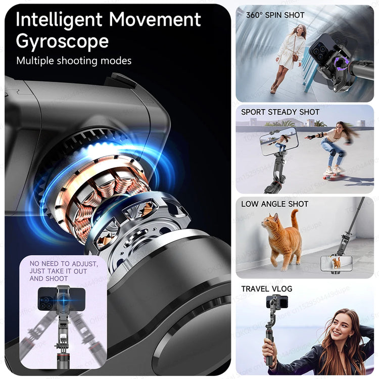 C22 AI Face Tracking Handheld Gimbal Stabiliser 360° Rotation Shoot Selfie Stick Tripod for Mobile Phone, 1/4'' Screw for Camera