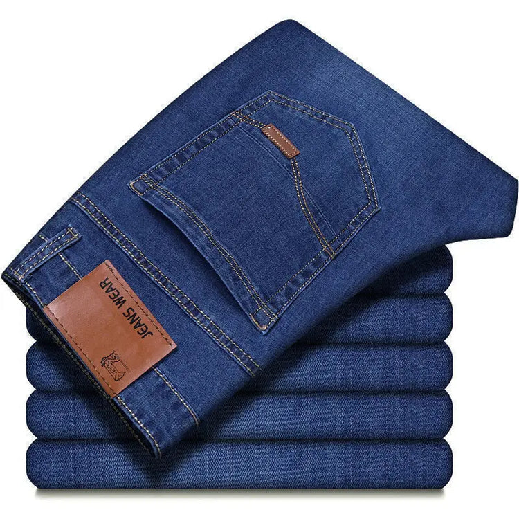 Men's jeans, casual straight leg, elastic, fashionable, classic, blue and black work denim pants, men's brand clothing
