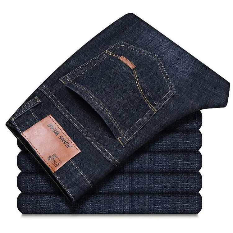 Men's jeans, casual straight leg, elastic, fashionable, classic, blue and black work denim pants, men's brand clothing