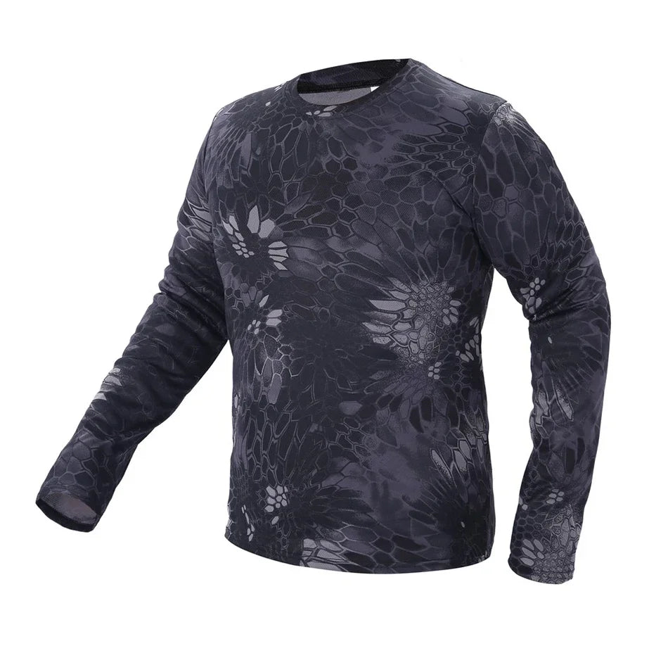 Long-Sleeve T-Shirt Anti-Sweat Tactical Shirts Breathable Camo Under-Shirt Hunting Clothes Men Elasticity Sun-Protective Top
