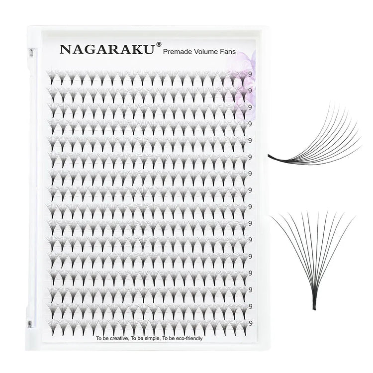 NAGARAKU 320fans Premade Fans Eyelash Extensions All Sizes Pointy Base Volume Sharp Narrow Stem 9-14mm Mix Clusters