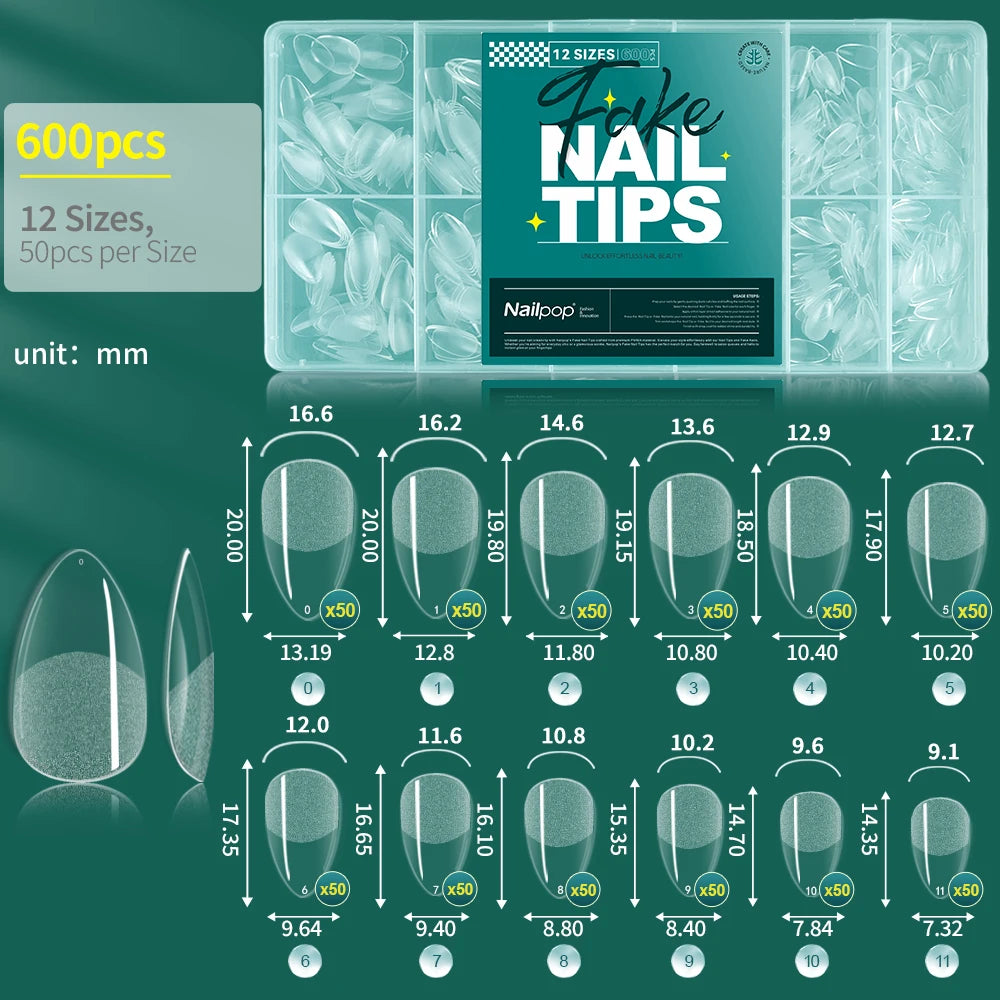 Nailpop 600PCS Soft Gel X Nail Tips Full Cover Coffin Stiletto Fake Nails Extra Short Almond Square Soak Off Gel False Nail Tips