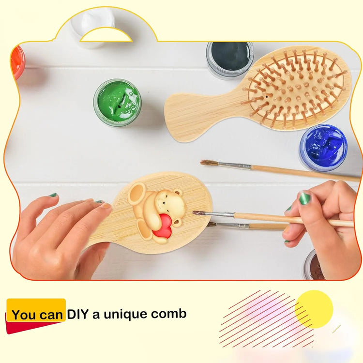 16/10Pcs Mini Bamboo Hair Brushes Scalp Massage Detangling, Travel Small Round Hair Brush Round-tipped Wooden Paddle Comb