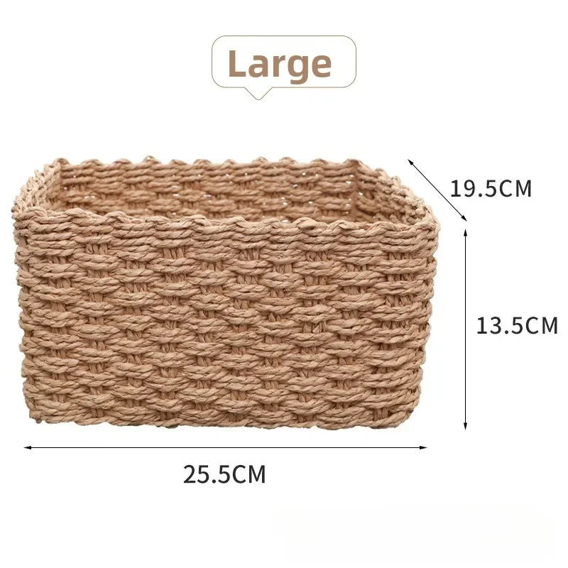 1/3pcs Handmade Straw Woven Soft Round Paper Rope Storage Basket for Organizing Decorative Storage Bins Office Storage Box