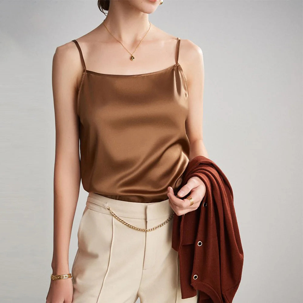 Basic Womens Mulberry Silk Tank Tops for Ladies Real Silk Camisole with Adjustable Straps