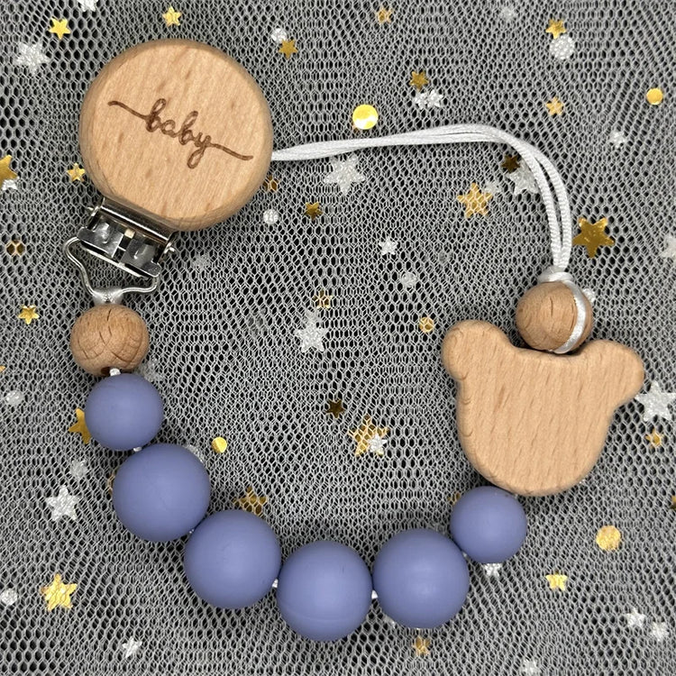 Personalized Baby Pacifier Clip Custom Name Silicone Bead Nipple Dummy Clips Engraved Infant Wooden Pacifier Holder Newborn Gift