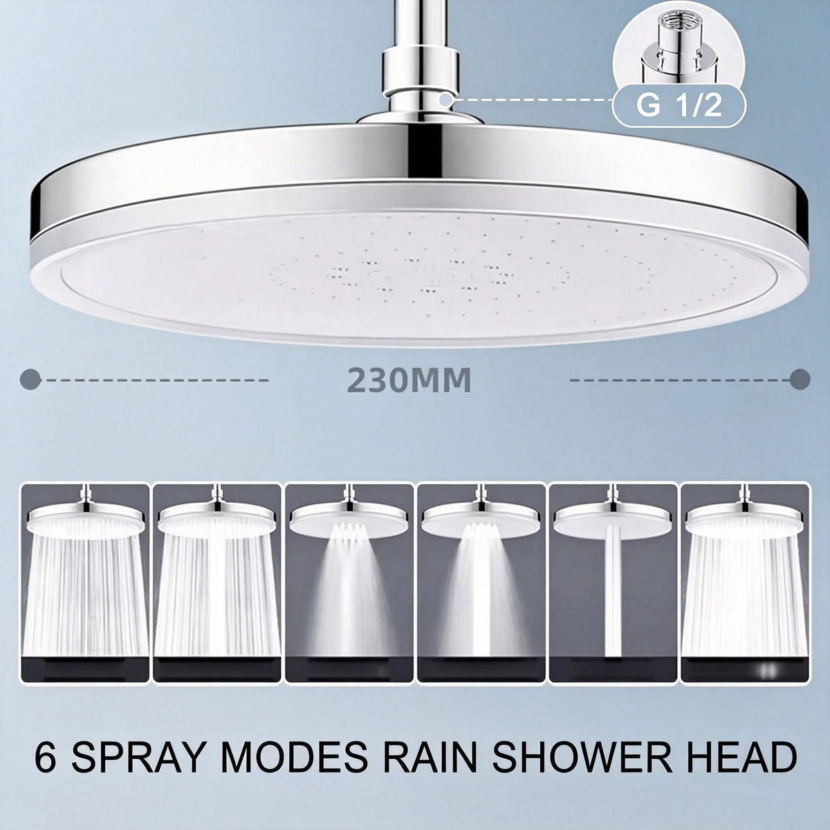 New 230mm Big Panel Large Flow Supercharge Ceiling Mounted Shower Head Set 6 Modes High Pressure Bathroom Showerhead with Filter
