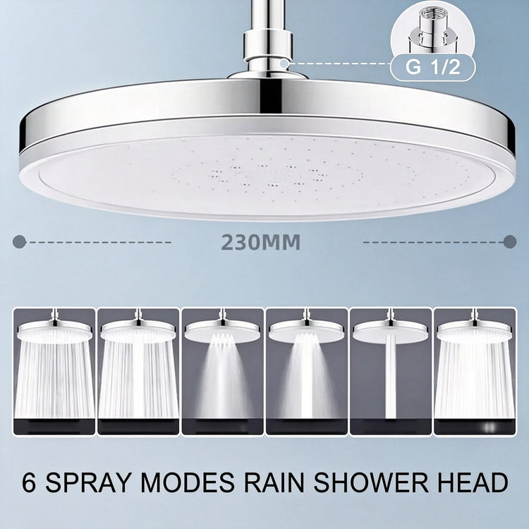 New 230mm Big Panel Large Flow Supercharge Ceiling Mounted Shower Head Set 6 Modes High Pressure Bathroom Showerhead with Filter
