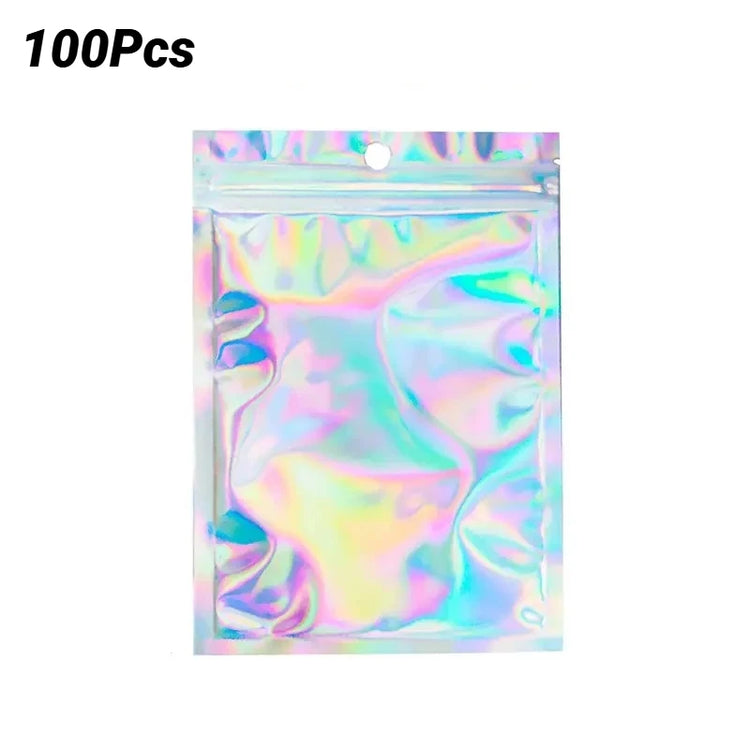 Holographic Resealable Ziplock Mylar Bags For Candy Tea Jewelry And Beauty Item Storage