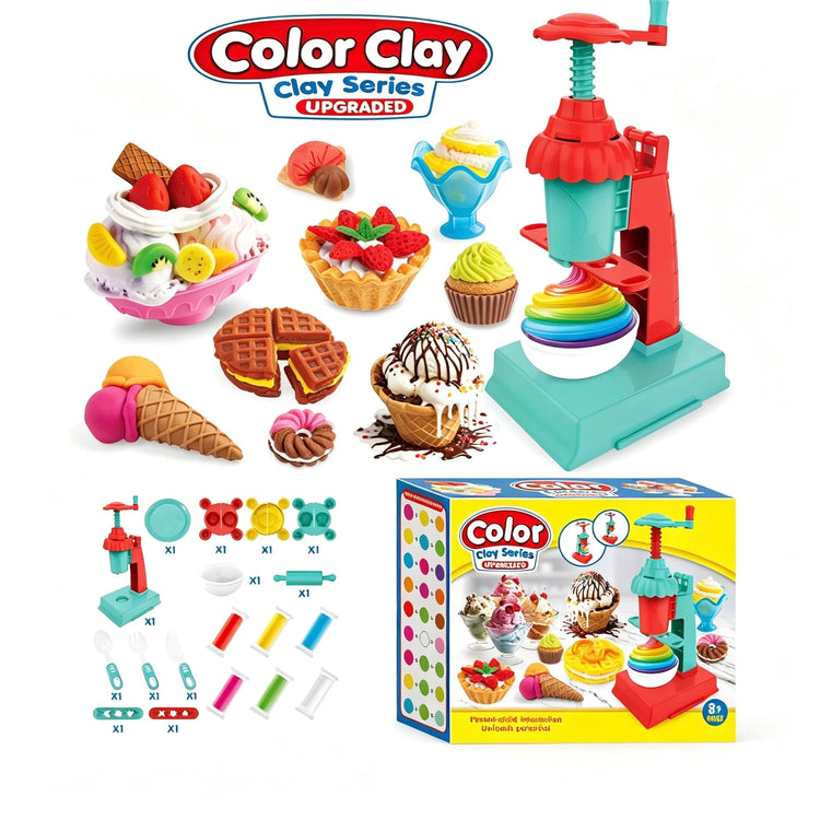 Play Dough Set Hand-Crank Mini Ice Cream Maker Modeling DIY Mold Color Clay Playset Toys for Kid