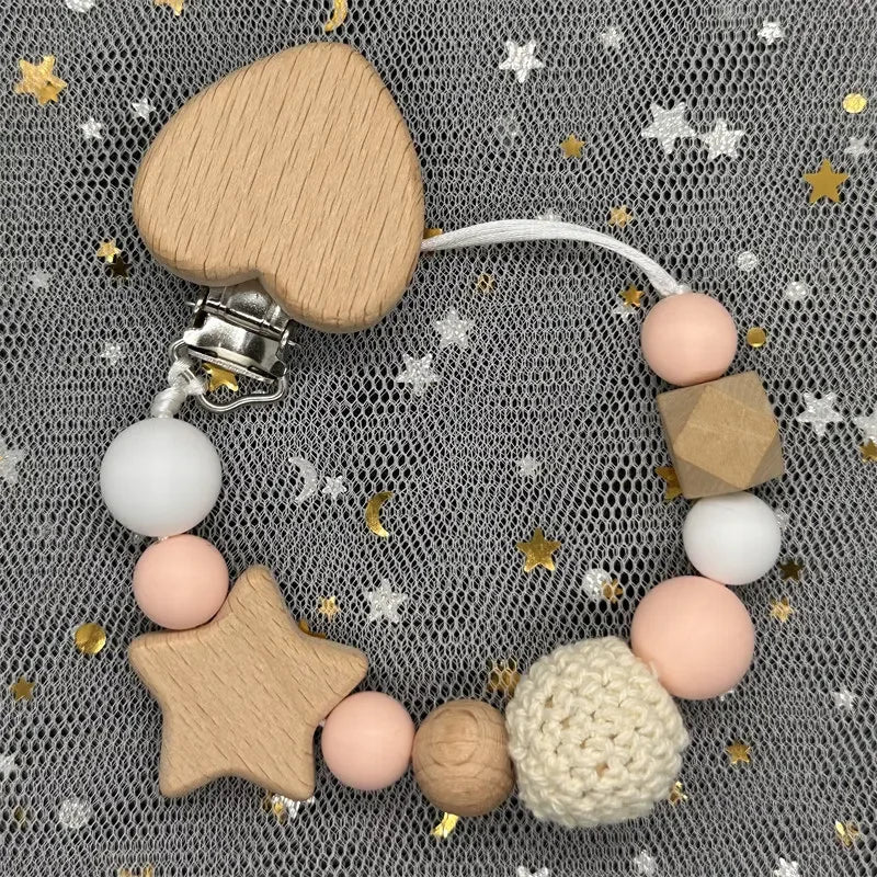 Personalized Baby Pacifier Clip Custom Name Silicone Bead Nipple Dummy Clips Engraved Infant Wooden Pacifier Holder Newborn Gift