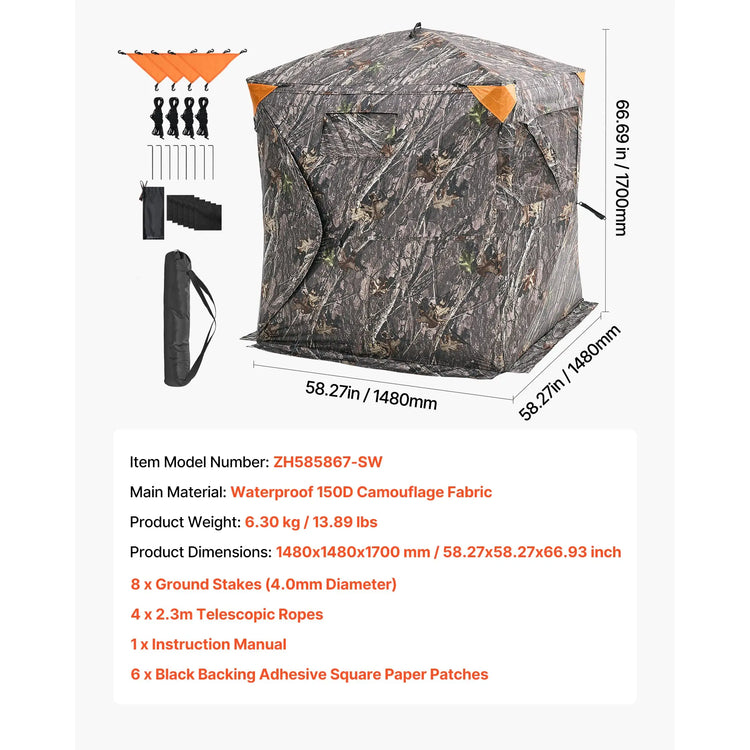 SucceBuy Hunting Blind, 270° See Through Ground Blind, 2-3 Person Pop Up Deer Blind for Hunting with Carrying Bag, Portable Tent