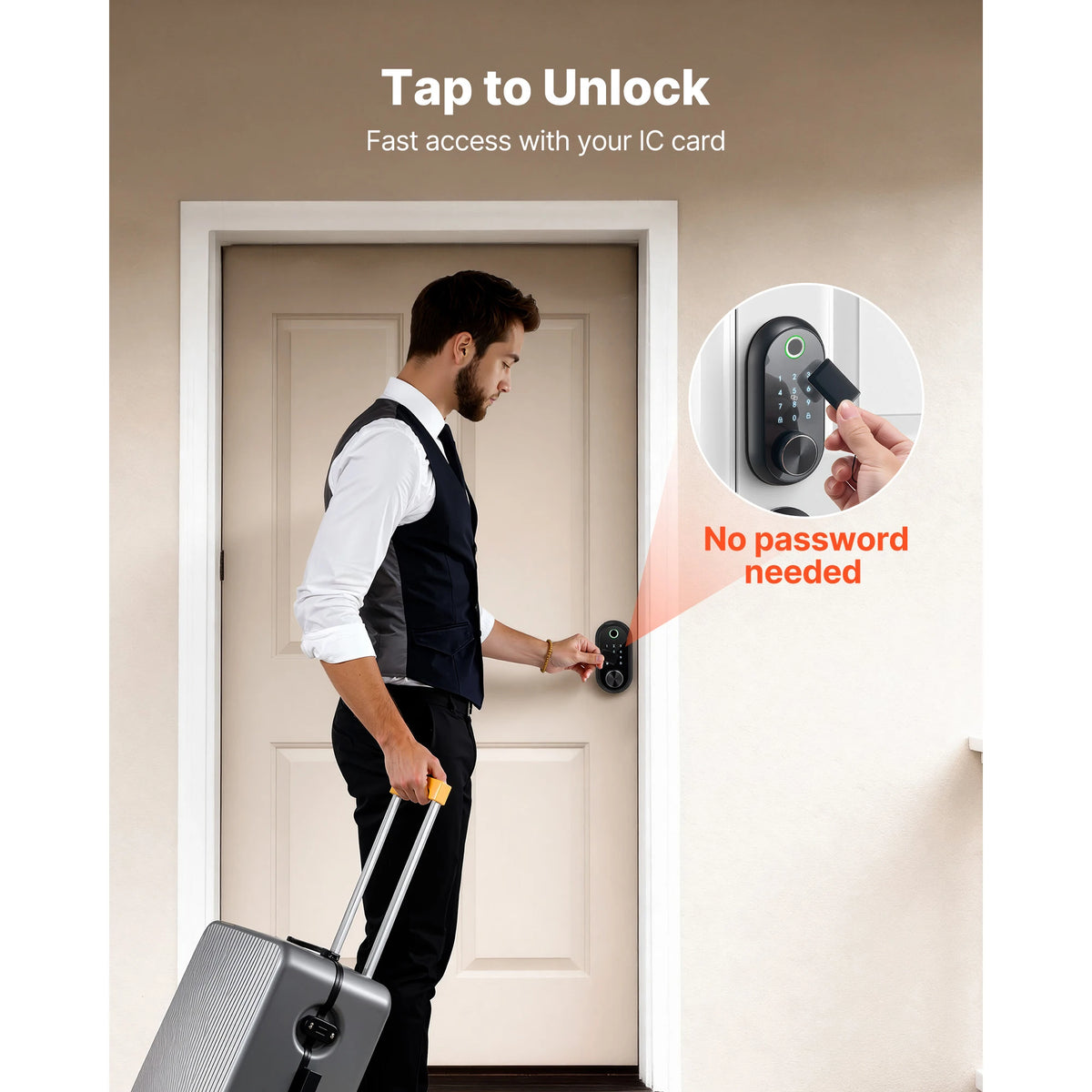 SucceBuy Fingerprint Door Lock Electronic Biometric Deadbolt with Touchscreen Auto Locking Anti-Peeking Password for Apartment