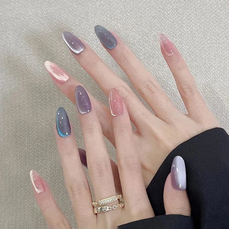 24Pcs French False Nails Almond Fake Nails with Glue Press on White Edge Design Wearable Simple Ins Pink Stiletto Nail Tips