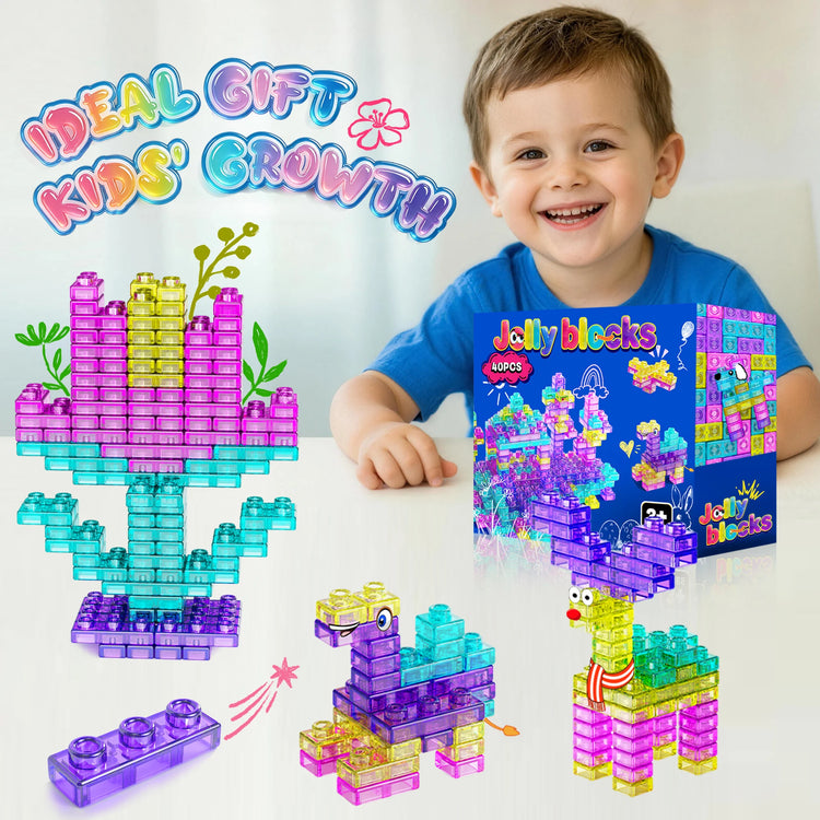 Hotfree 40 PCS Sensory Soft Building Blocks for Toddlers, Kids Montessori Squishy Jelly Blocks Stacking Toy Set, Squeezable & Stretchable Early Learning Construction Playset, Puzzle Blocks for Creative Play, Birthday Christma