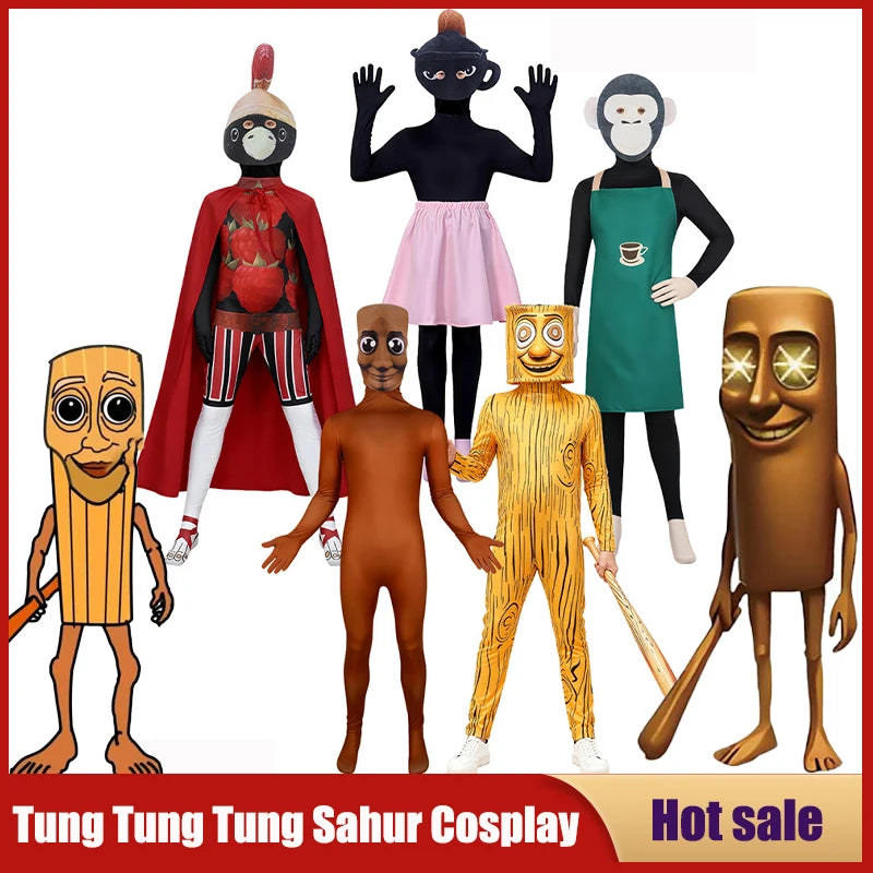 Ai Italian Brainrot Tung Tung Tung Sahur Cosplay Costume Anime Tralalero Tralala Sahur Jumpsuit Party Halloween Mask Bodysuit