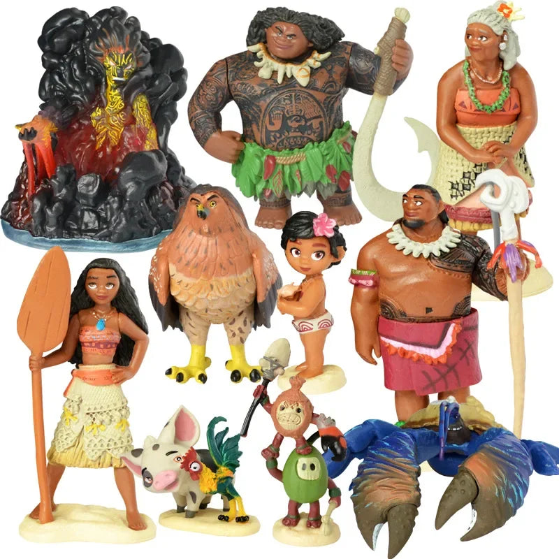 10pcs/set Cartoon Moana Princess Legend Vaiana Maui Chief Tui Tala Heihei Pua Action Figure PVC Decor